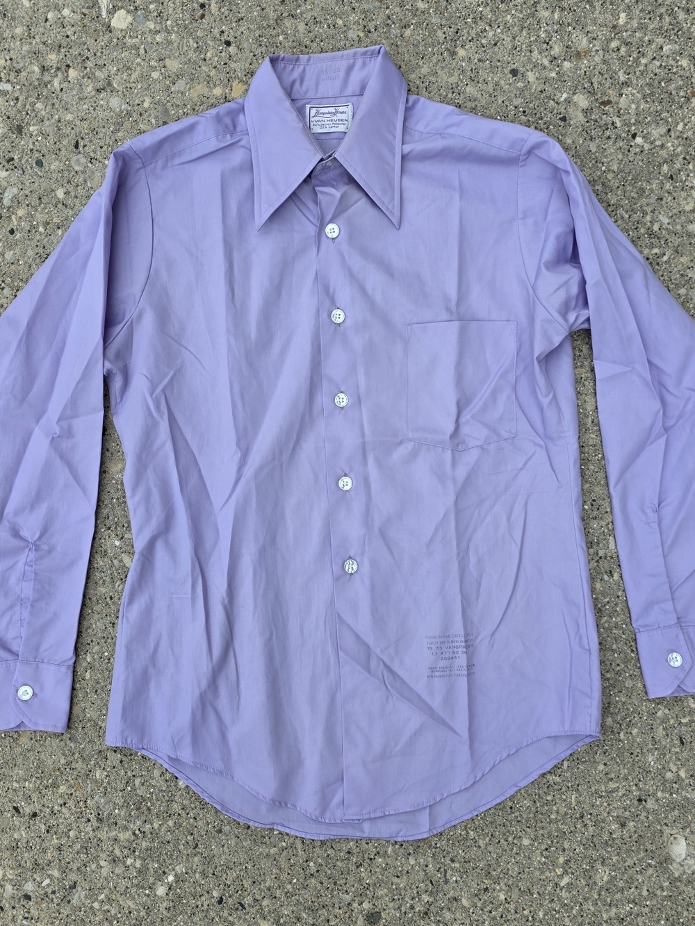 Vintage 70s Hampshire House Van Heusen Lavender Dress Shirt 15-33